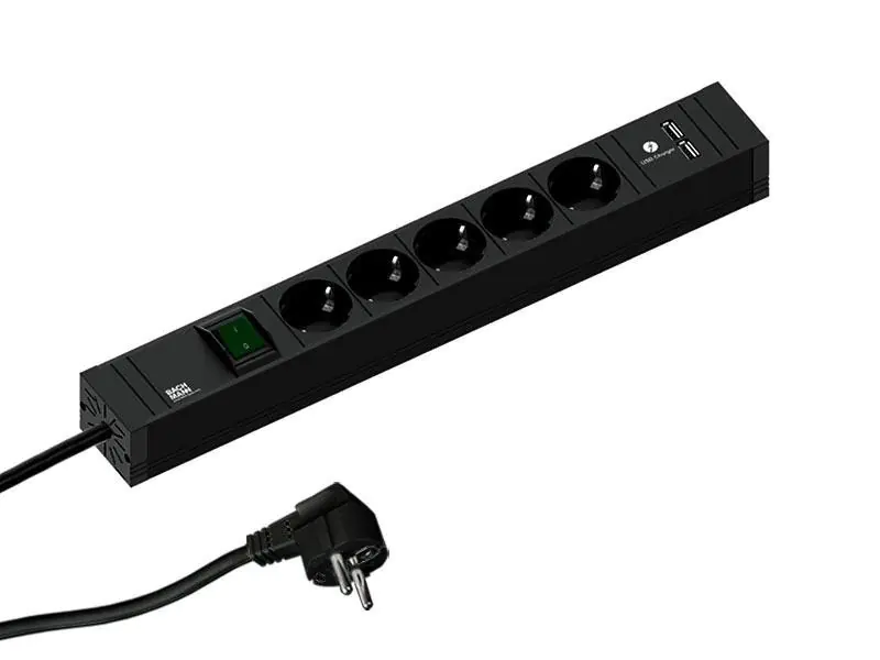 Bachmann CONNECT LINE Steckdosenleiste 5-fach USB-Charger, A/A, 2,0m, schwarz, mit Schalter