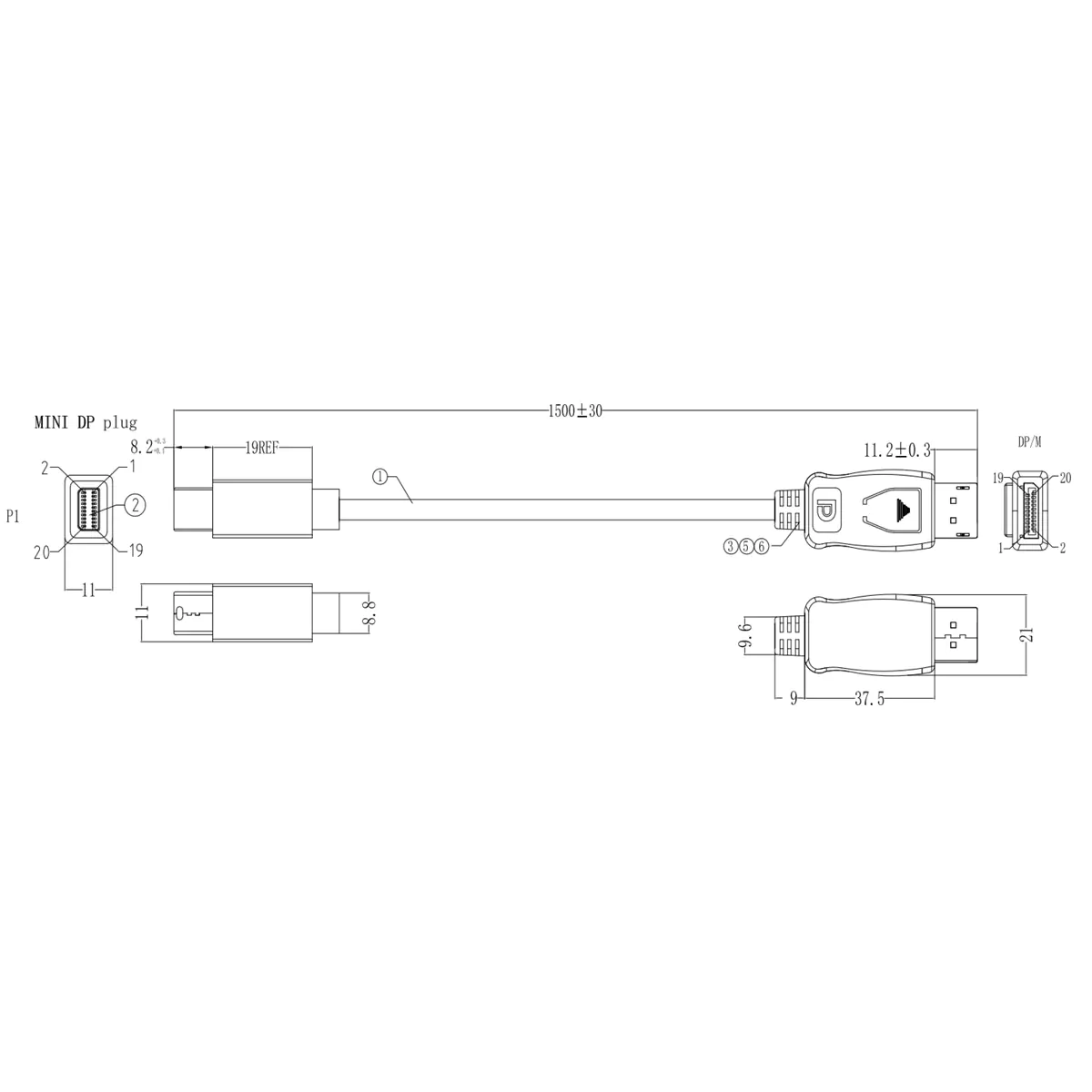 Bachmann Mini Port Replikator Zubehör Anschlusskabel, Mini DP/HDMI, ST./ST., 1,5m