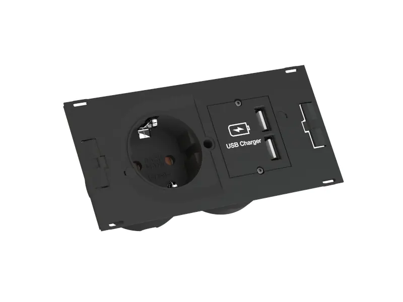 Bachmann DUE - Steckdose - 2P - Typ F, USB - mit Verschluss - 1 Steckdose, 2 USB-Anschlüsse - 16 A - Wechselstrom 250 V - Schwarz, RAL 9005