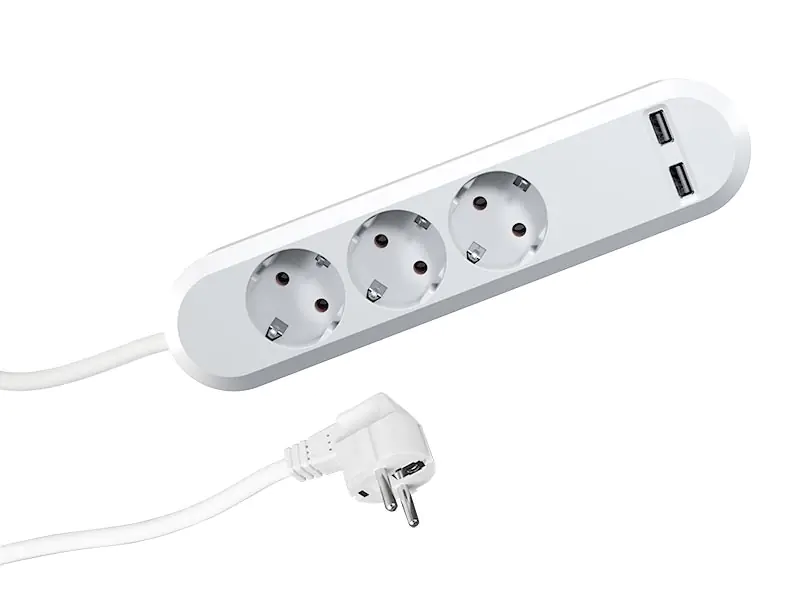 Bachmann SMART Steckdosenleiste 3-fach USB A/A, weiß, ohne Schalter, 1,5m