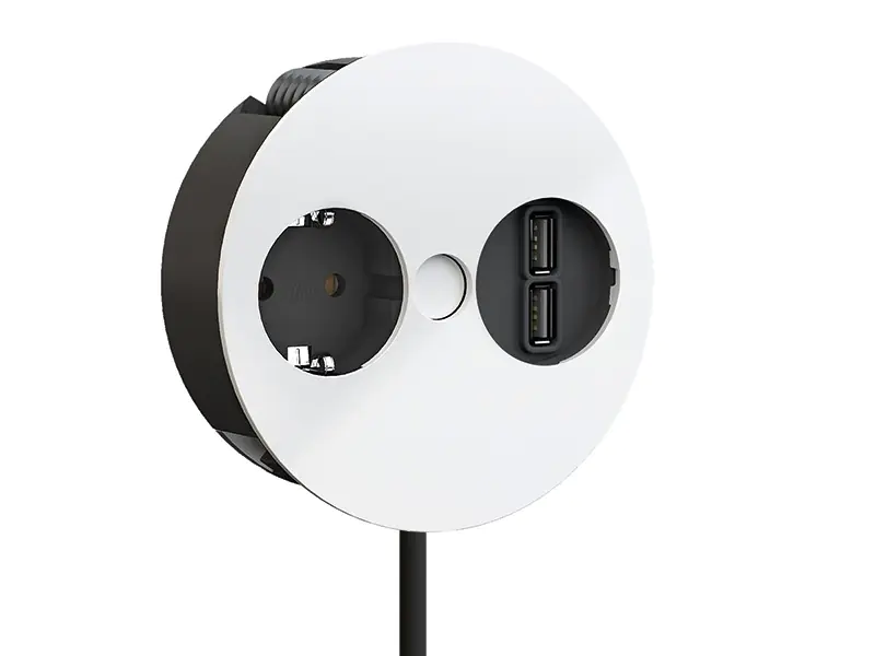 Bachmann Twist - Steckdosenleiste - Eingabe, Eingang CEE 7/7 - Ausgangsanschlüsse: 1 (CEE 7/3, 2 x USB) - 2 m - Mattes Weiß, RAL 9010