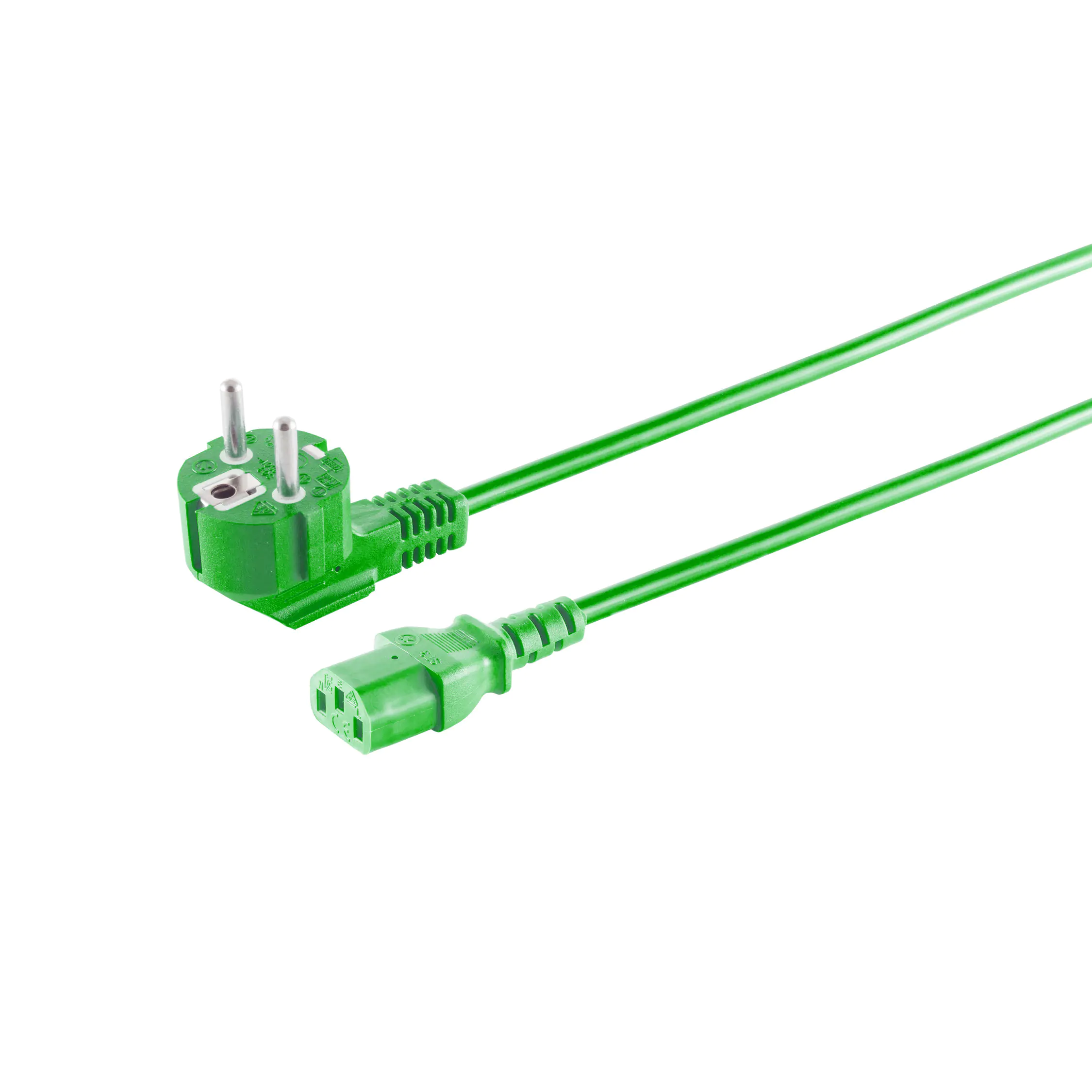 Bayko Netzanschlusskabel VDE Schutzkontaktstecker 90° auf C13, grün, 1,8m