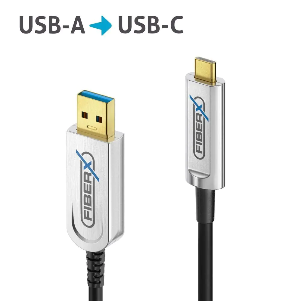 Purelink FiberX USB-A auf USB-C AOC Glasfaserkabel USB 3.2, schwarz 10m