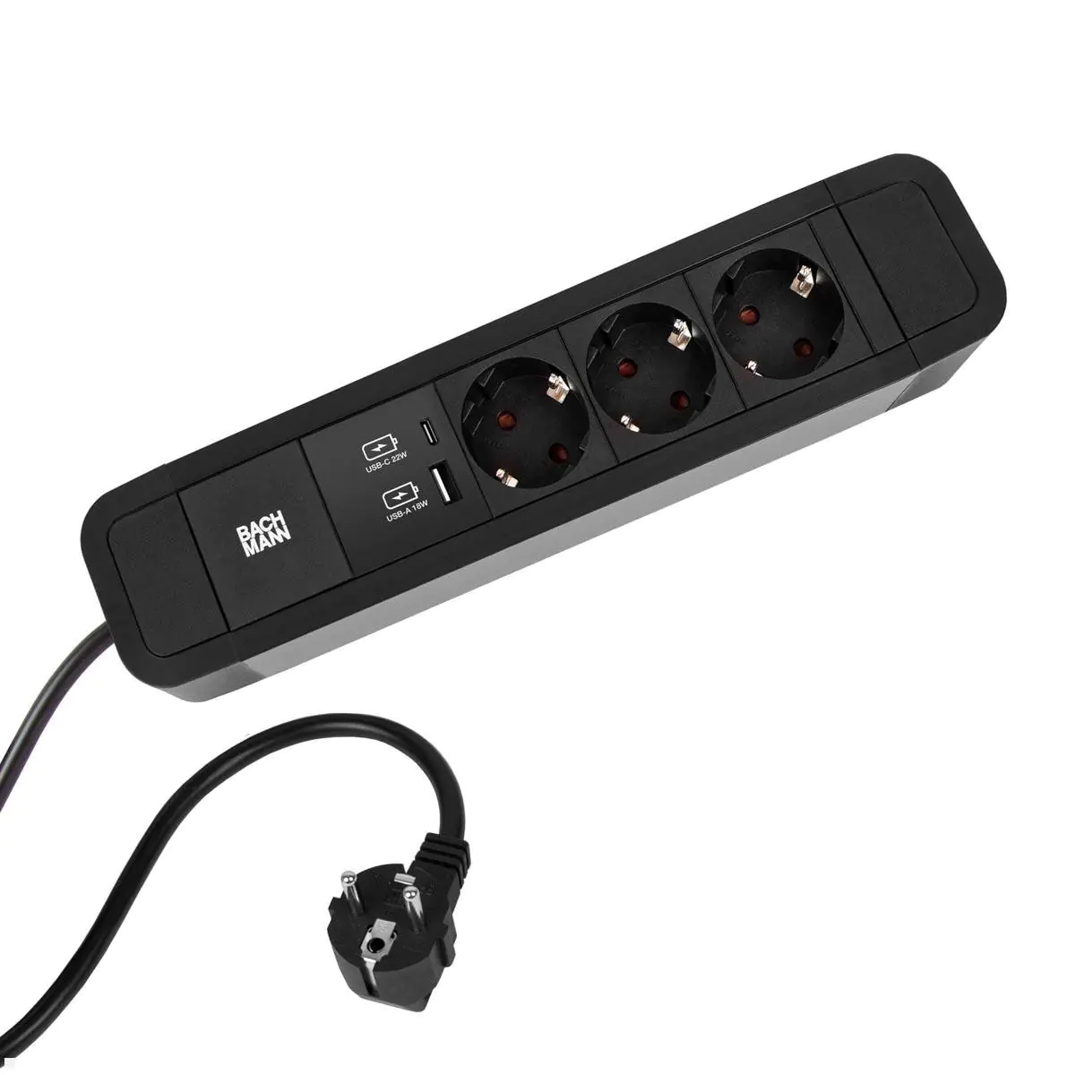 Bachmann PRIMO 2 Steckdosenleiste 3-fach, USB A/C-Charger 2,0m, schwarz, ohne Schalter
