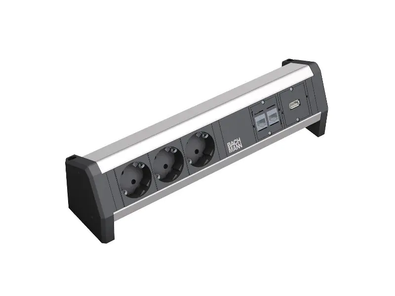 Bachmann DESK - Steckdosenleiste - Wechselstrom 230 V - Ausgangsanschlüsse: 3 (CEE 7/4) - Deutschland - Schwarz