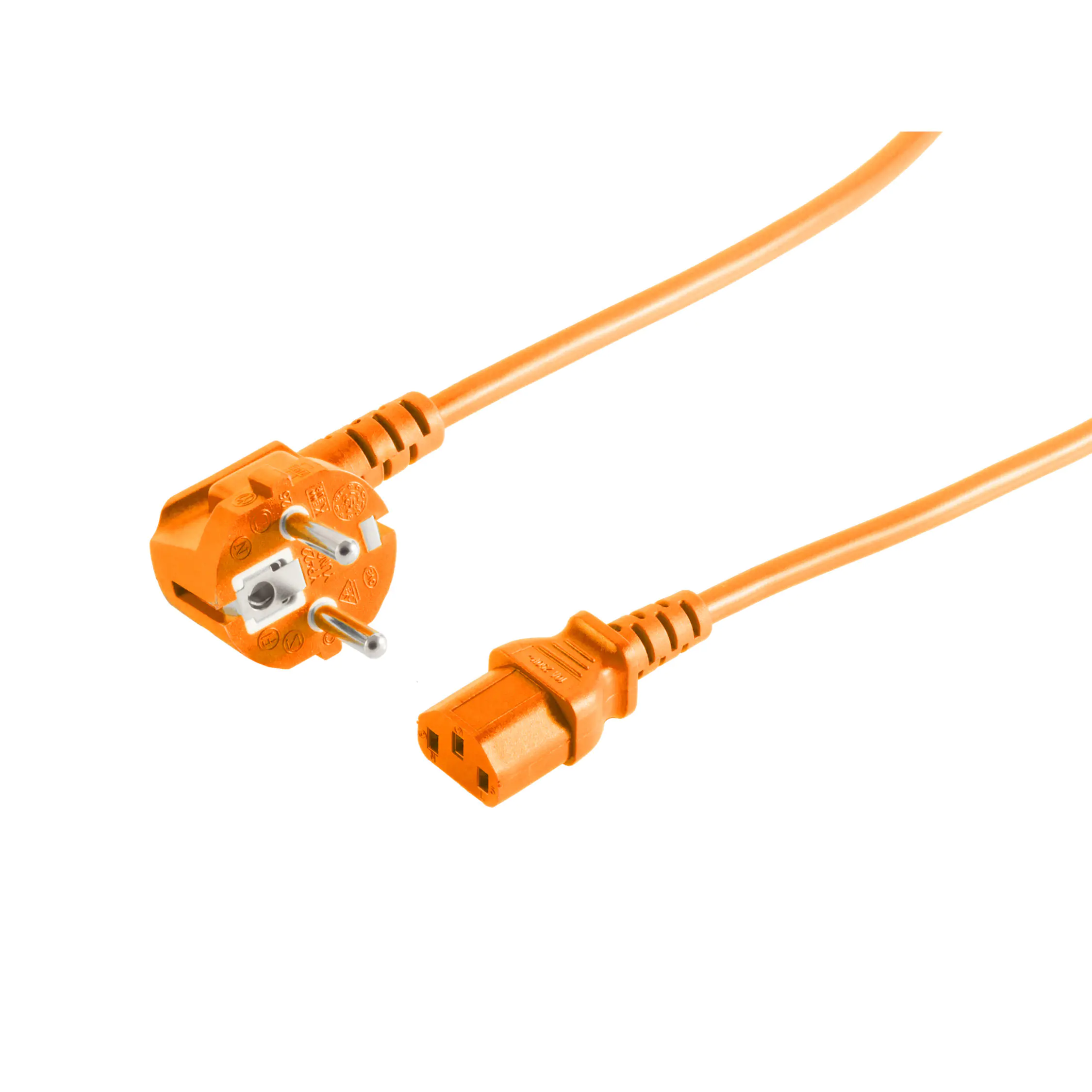 Bayko Netzanschlusskabel VDE Schutzkontaktstecker 90° auf C13, orange, 1,8m